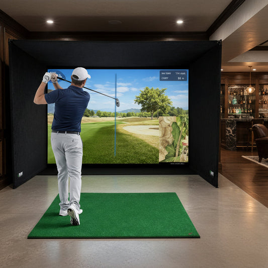 SimBox Golf Simulator Enclosure - 7 sizes, Pro + Impact Screen and Frame INCLUDES FREE SIDE BARRIERS